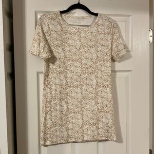 Lands' End Women's Short Sleeve Tee in Cream and Brown Leaf Pattern